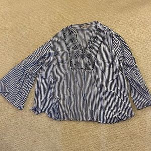 Loft Blue & White Stripe Bell Sleeve Blouse - Size 24